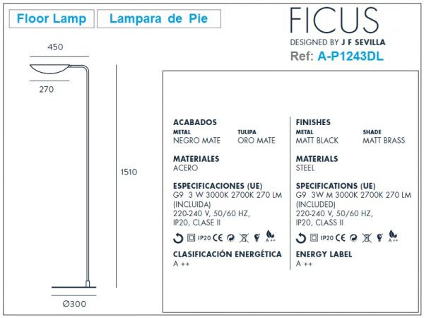 Ficus Floor Lamp Design by J. F. Sevilla-Aromas Size