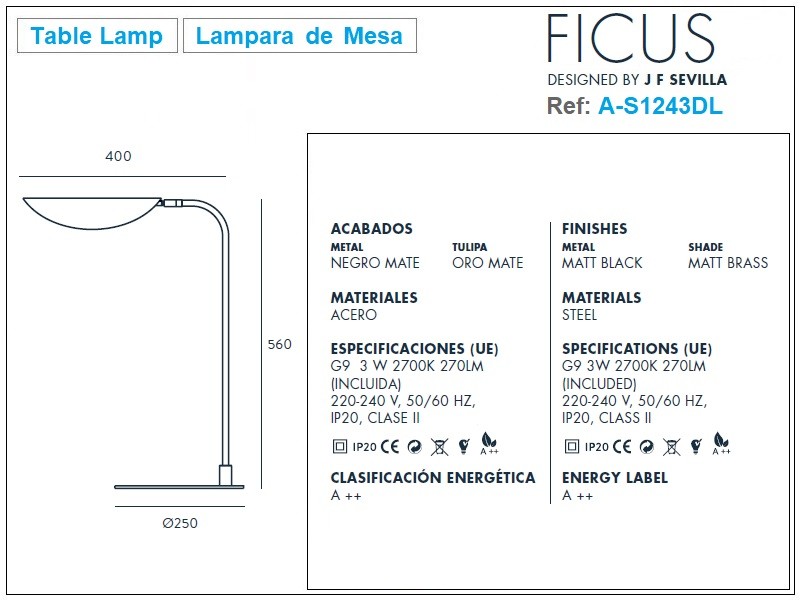 Ficus Table Lamp Design by J. F. Sevilla-Aromas Size