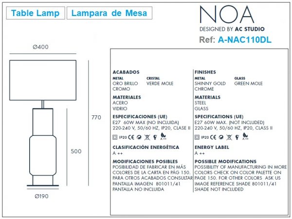 NOA Table Lamp Design Ref.A-NAC110DL by Aromas