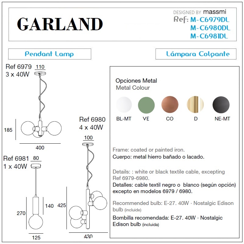 Specifications Garland Pendant Lamp