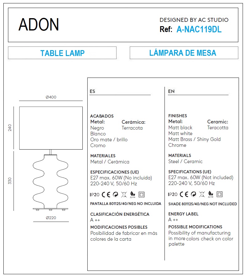 ADON Table Lamp Sizes