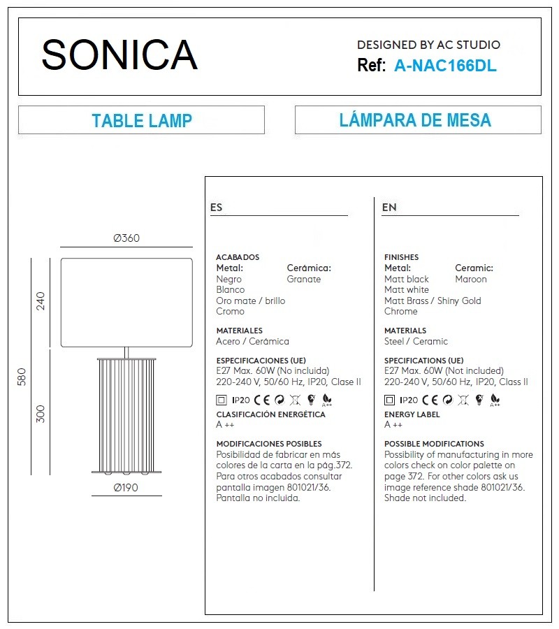 SONICA Table Lamp Size Guide