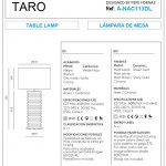 TARO Table Lamp Size guide